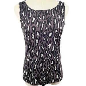 Chicos Additions 0 Small Tank Top Grey Leopard Print Sleeveless Stretch Mob Wife